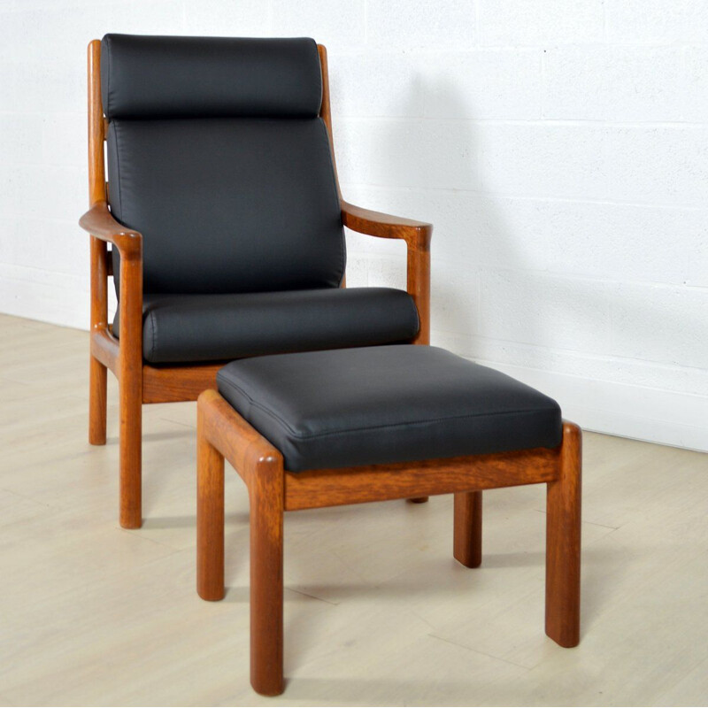 Fauteuil avec ottoman vintage par Johannes Andersen, Danemark, 1960