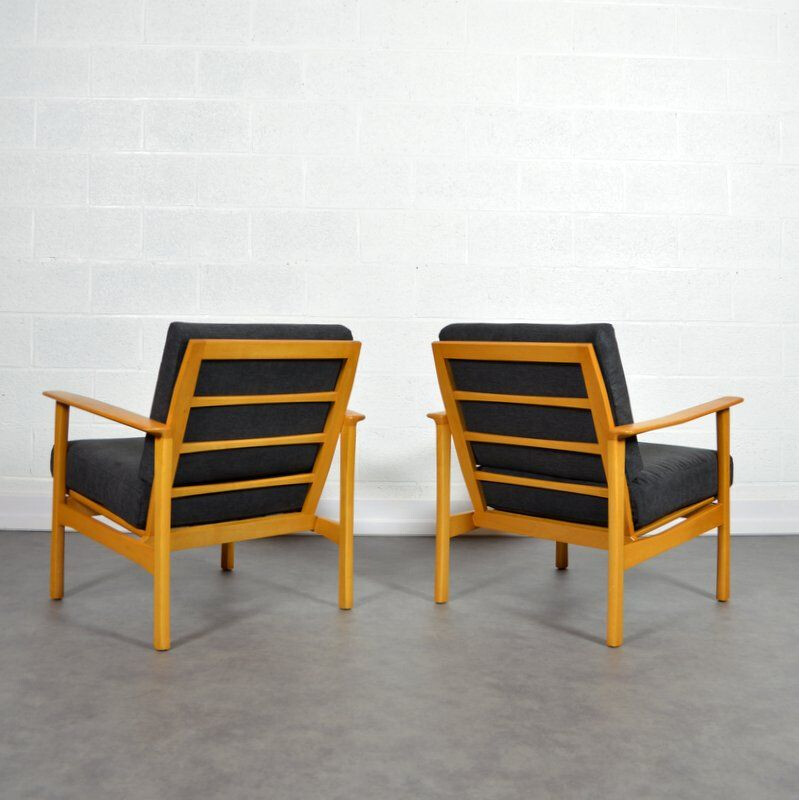 Paire de fauteuils vintage noirs scandinaves 1960 