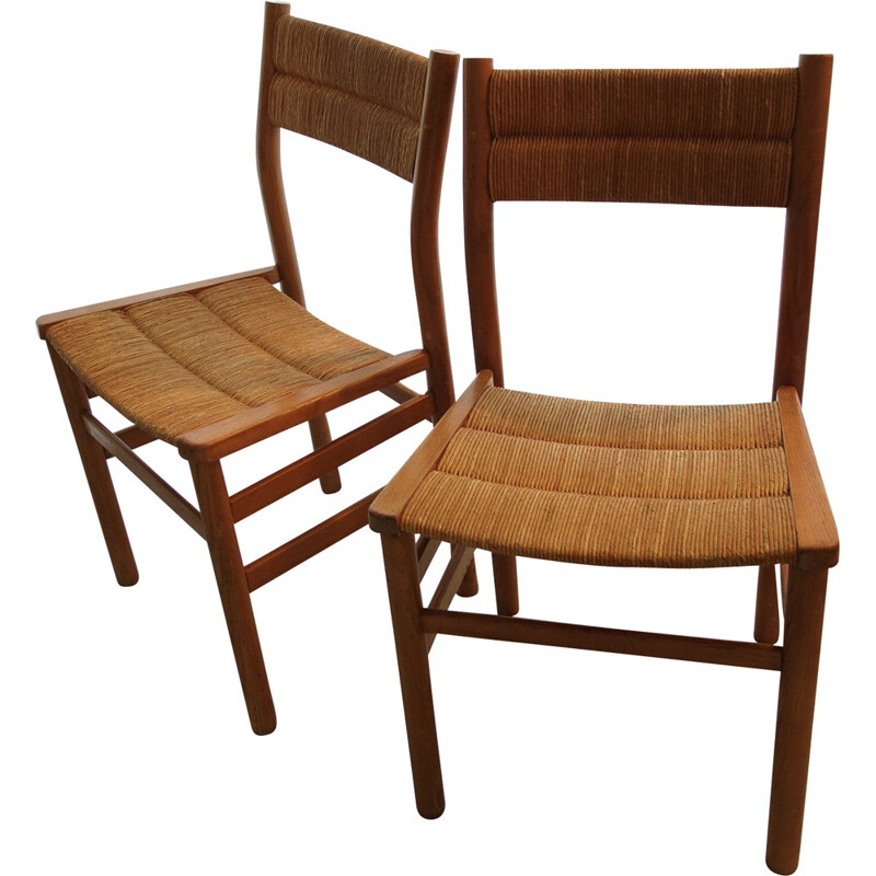 Vergnères pair of chairs in ash and straw, Pierre GAUTIER-DELAYE - 1950s