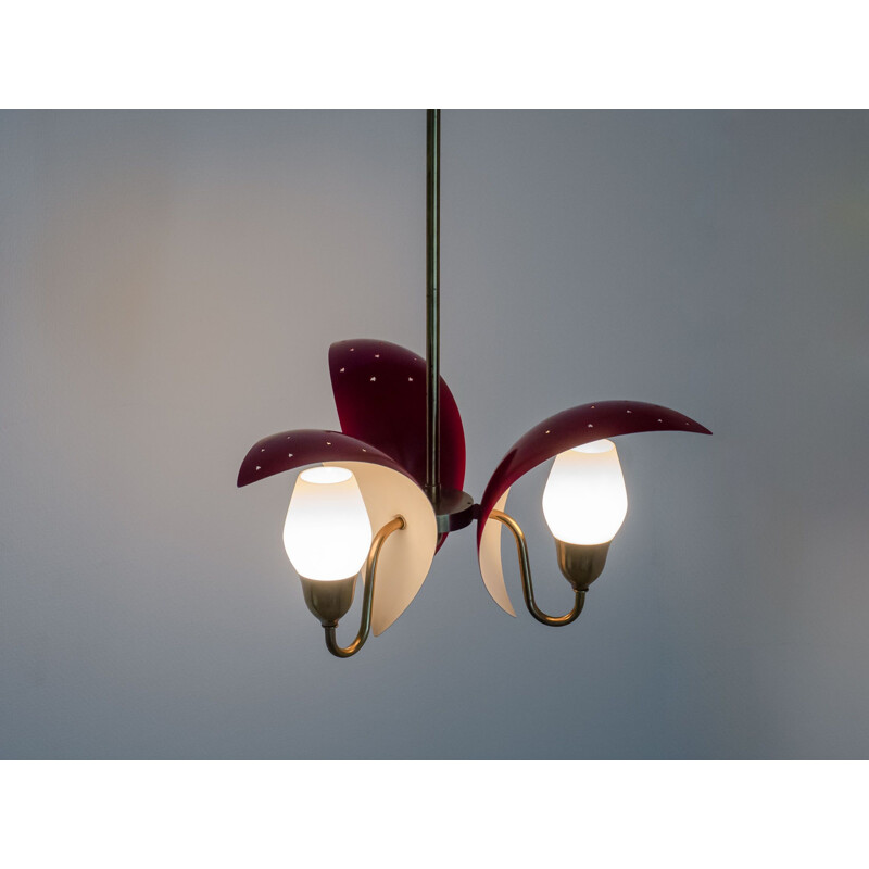 Vintage Fog & Mørup red crenscent chandelier 1940