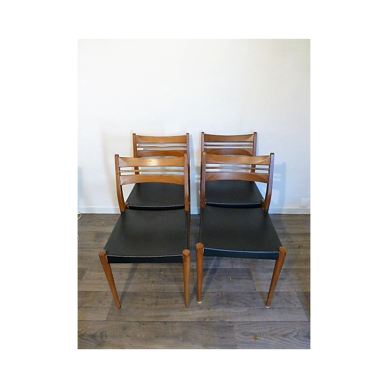 Set of vintage 4 Scandinavian chairs in blond teak, 1960