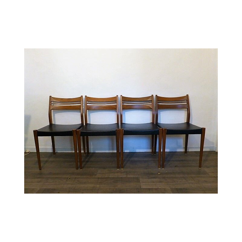 Set of vintage 4 Scandinavian chairs in blond teak, 1960