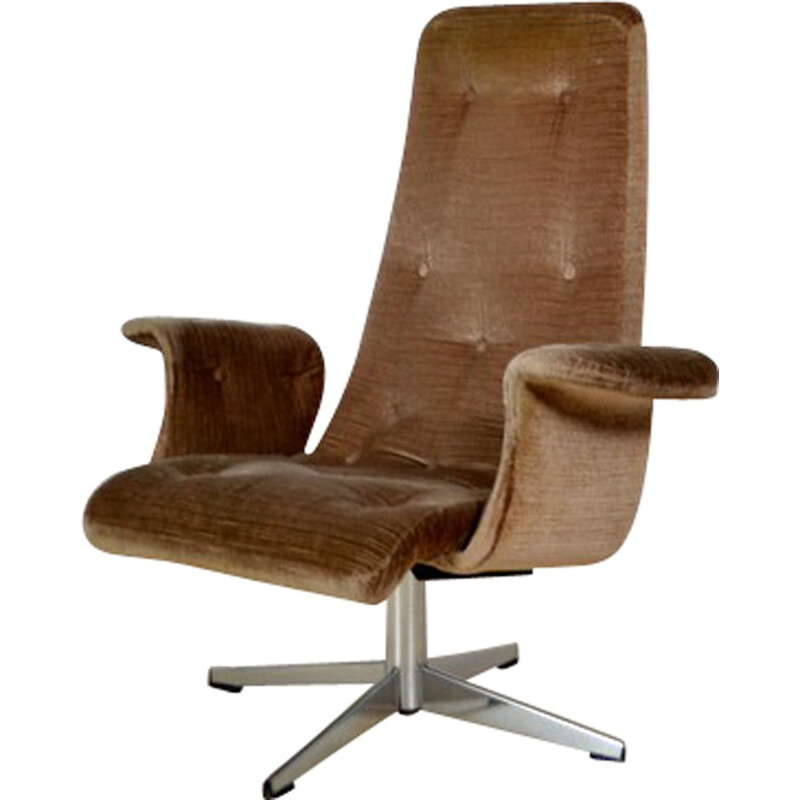 Swivelling armchair in brown velvet fabric - 1960s