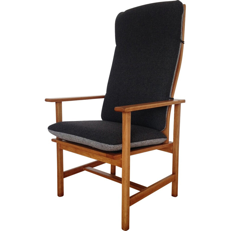 Vintage armchair in oak and grey wool, Borge MOGENSEN - 1960s