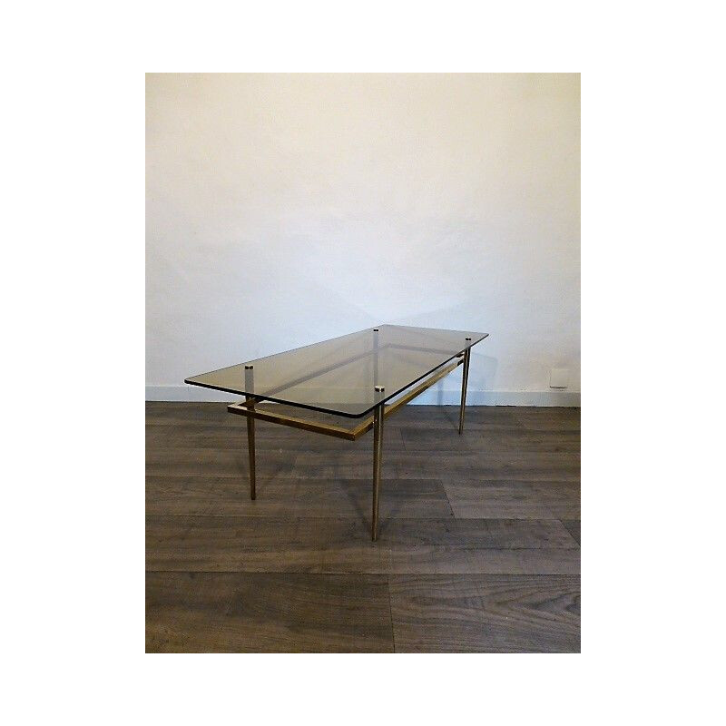 Vintage brass coffee table and smoked glass, 1960s