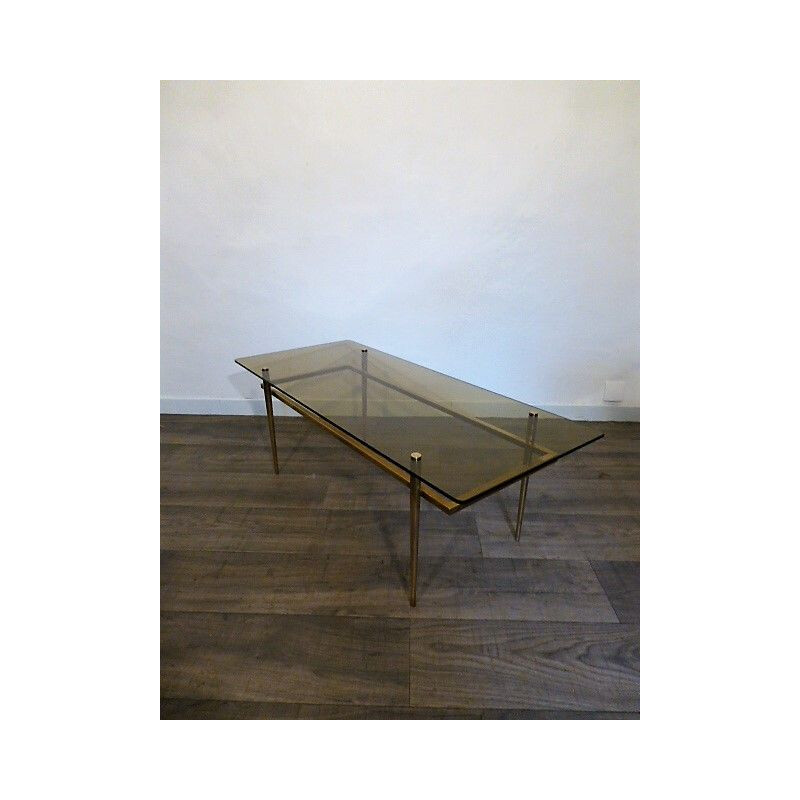 Vintage brass coffee table and smoked glass, 1960s