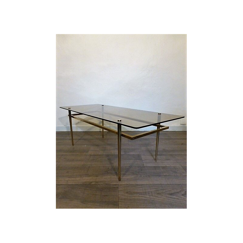 Vintage brass coffee table and smoked glass, 1960s