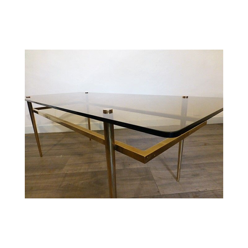 Vintage brass coffee table and smoked glass, 1960s