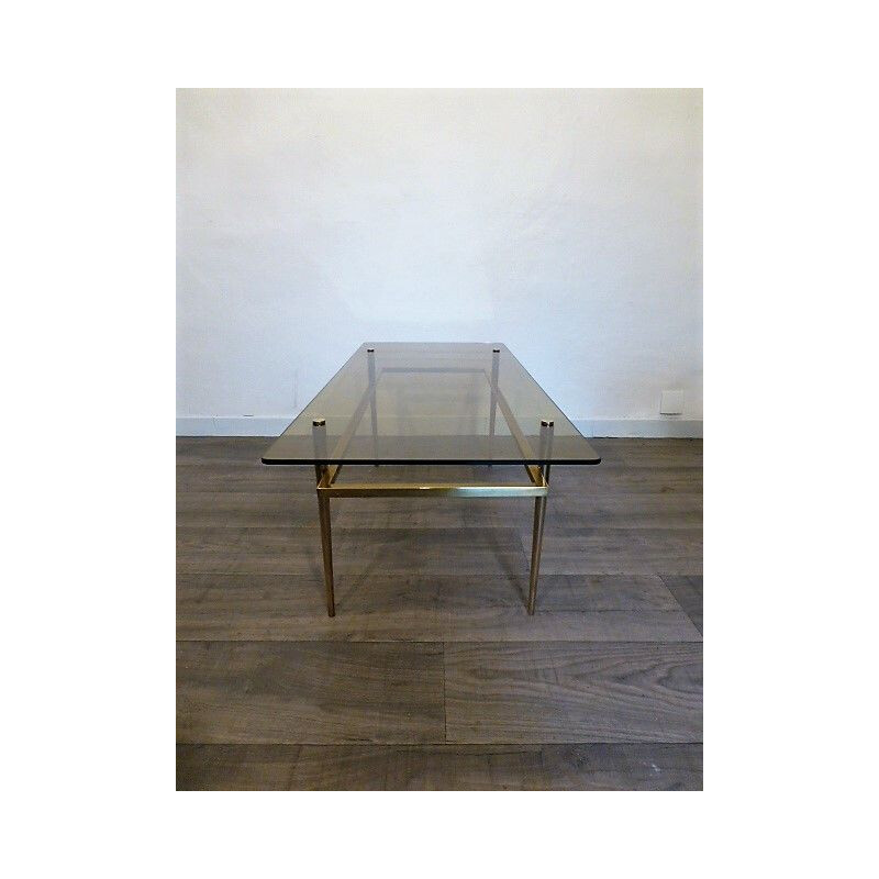 Vintage brass coffee table and smoked glass, 1960s