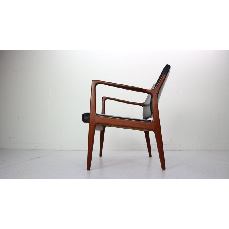 Teak and Black leather scandinavian vintage armchair by K. E. Ekselius, 1960s