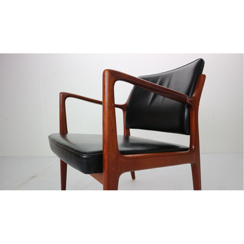 Teak and Black leather scandinavian vintage armchair by K. E. Ekselius, 1960s