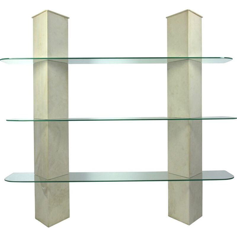 Vintage travertine and glass bookcase, Italy, 1970s