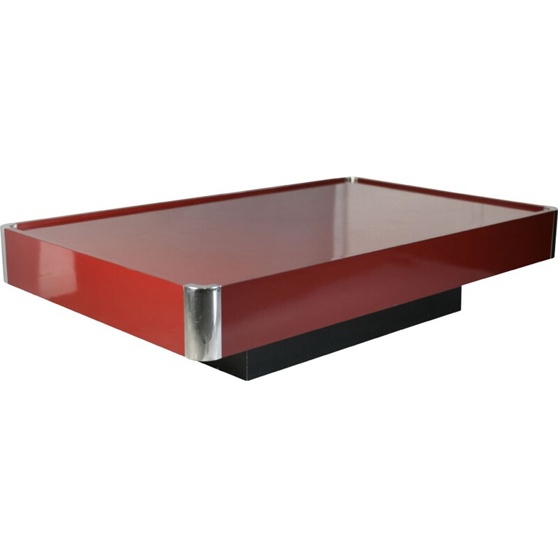 Vintage coffee table in lacquered wood and chrome steel by Mario Sabot, Italy, 1970s