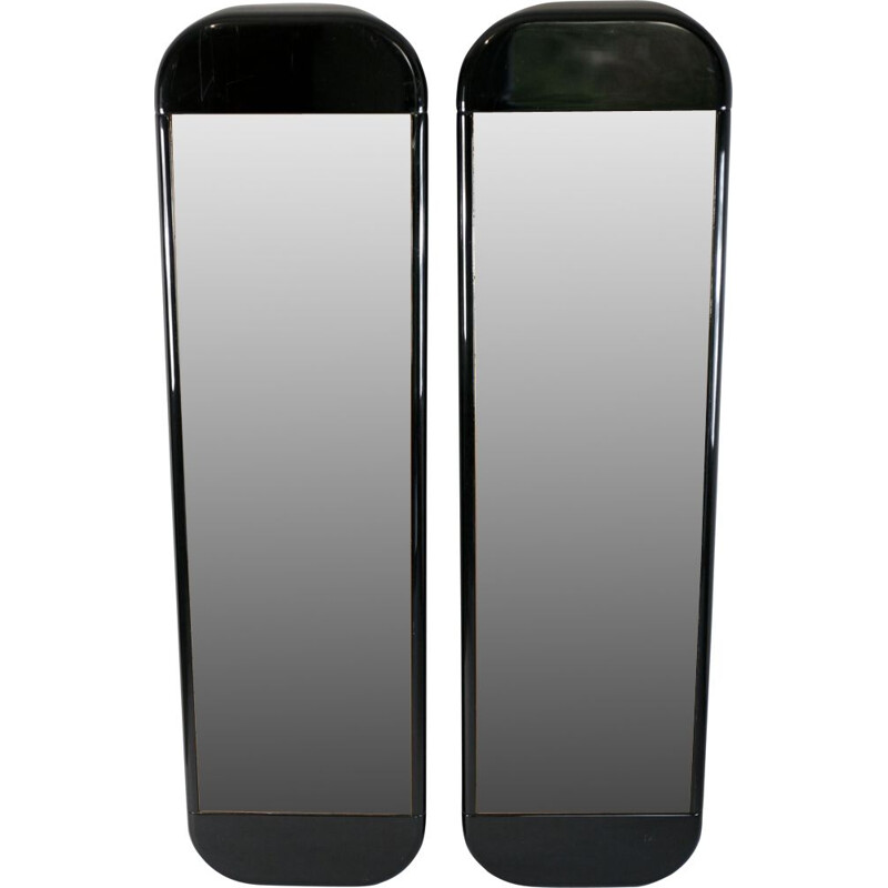 Set of 2 vintage smoked mirrors in black lacquered wood, France, 1970s