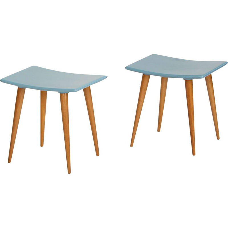 Set of 2 vintage wooden stools, 1960s