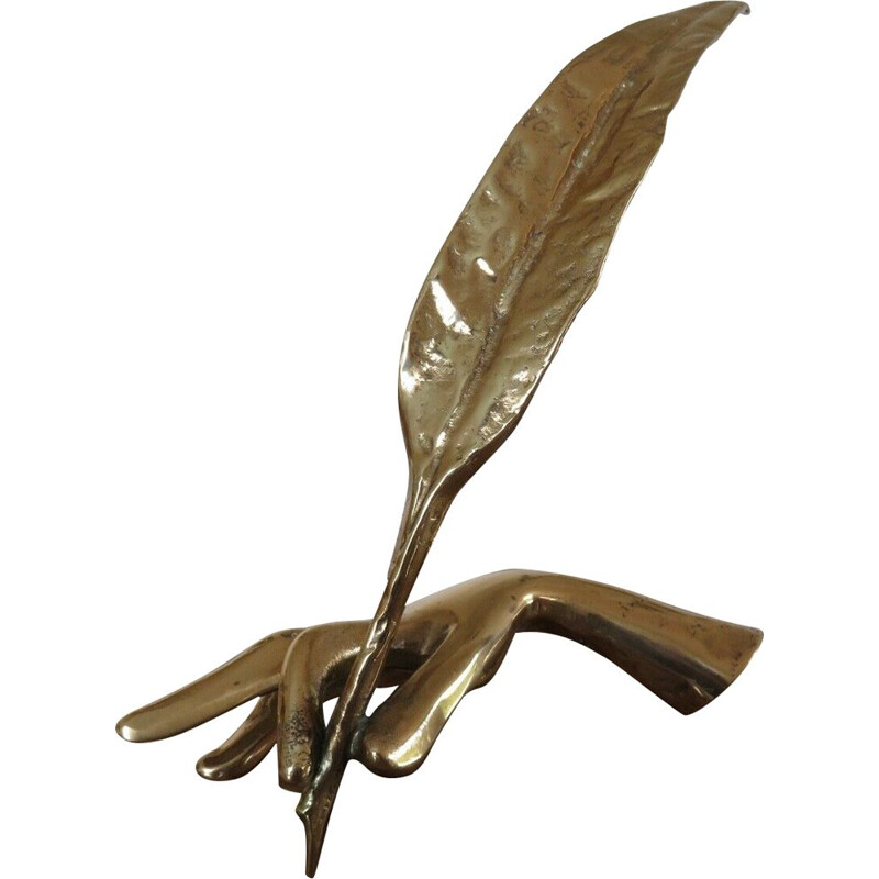 Vintage sculpture in gilded bronze by Yves Lohe, 1970s