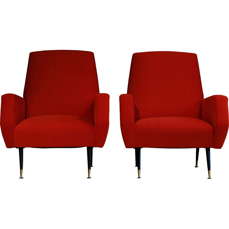 Vintage red velvet armchair by Gigi Radice, 1950s