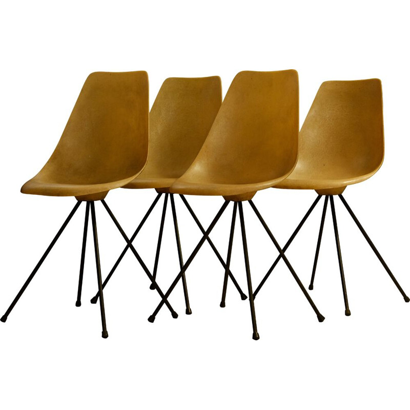 Ensemble de 4 chaises vintage par Jean-rené Picard, 1950