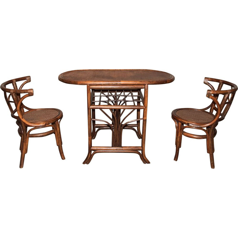 Vintage bamboo and rattan dining set, 1970s