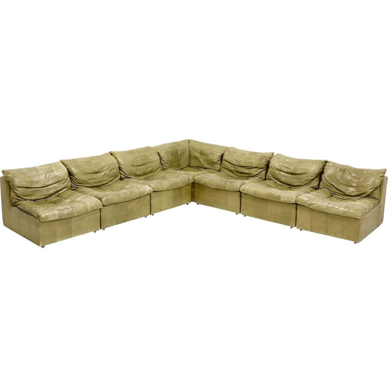 Vintage olive green modular sofa by Laauser, 1970s