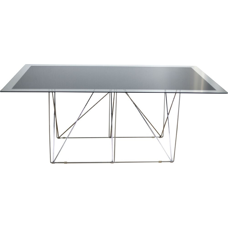 Vintage steel and glass "dining table" by Max Sauze, France 1970