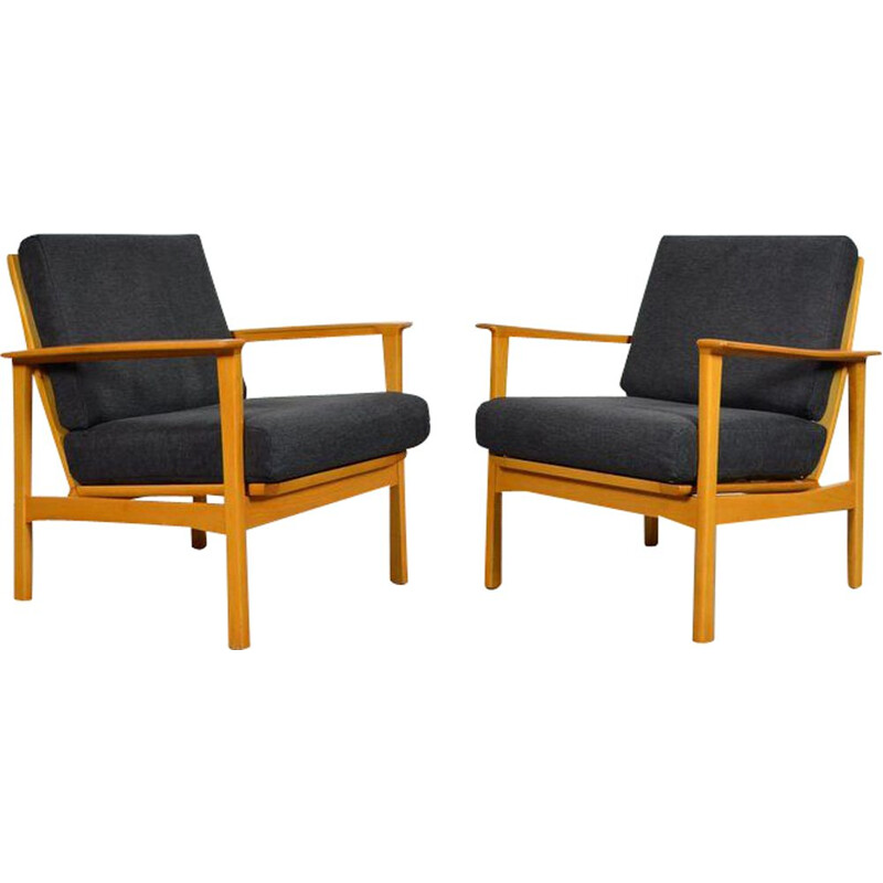 Paire de fauteuils vintage noirs scandinaves 1960 