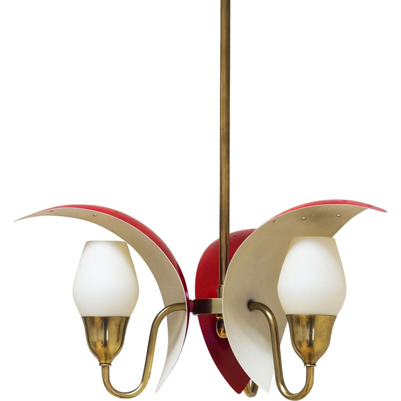 Vintage Fog & Mørup red crenscent chandelier 1940