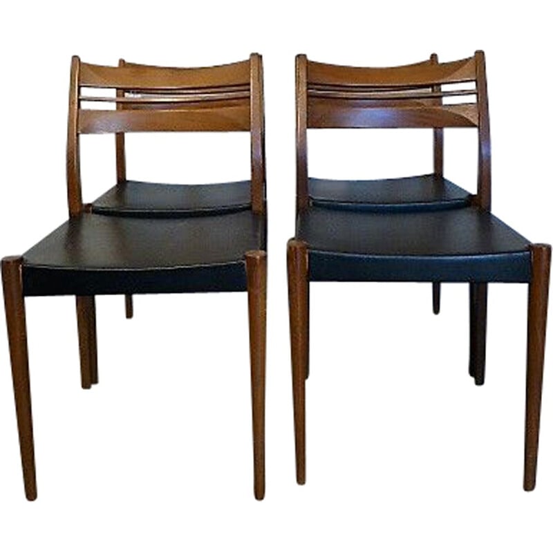 Set of vintage 4 Scandinavian chairs in blond teak, 1960