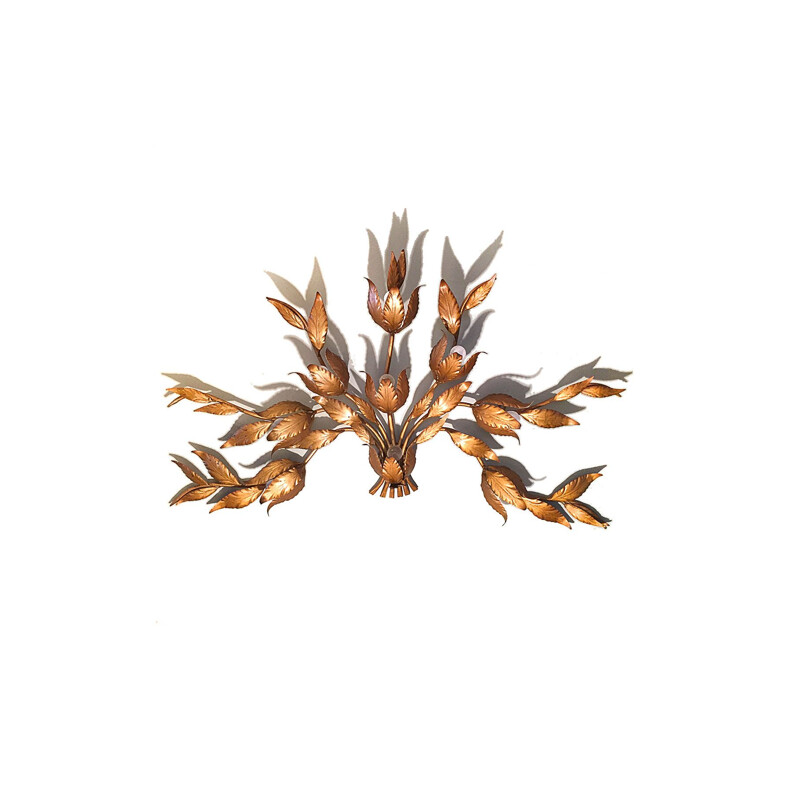 Golden floral vintage wall lamp, Hans Kogl, 1970s