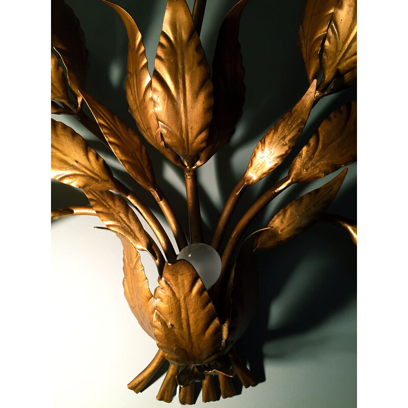 Golden floral vintage wall lamp, Hans Kogl, 1970s