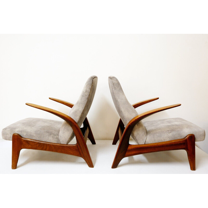 Paire de fauteuils vintage scandinaves marbré de velours gris