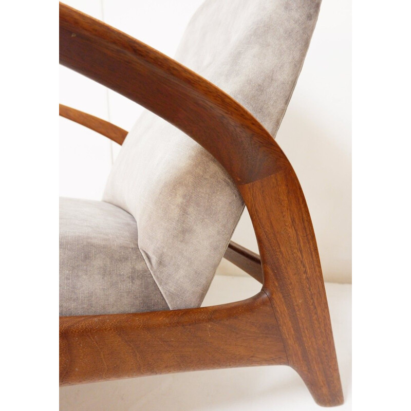 Pair of vintage Scandinavian armchairs marbled in grey velvet