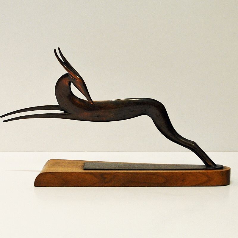 Vintage jumping bronze deer 1960-1970