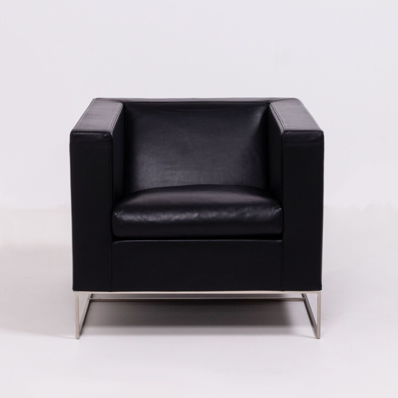 Vintage Klee black leather armchair by Rodolfo Dordoni for Minotti