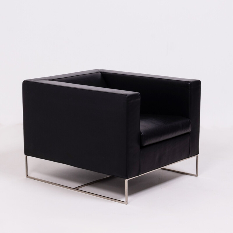 Vintage Klee black leather armchair by Rodolfo Dordoni for Minotti