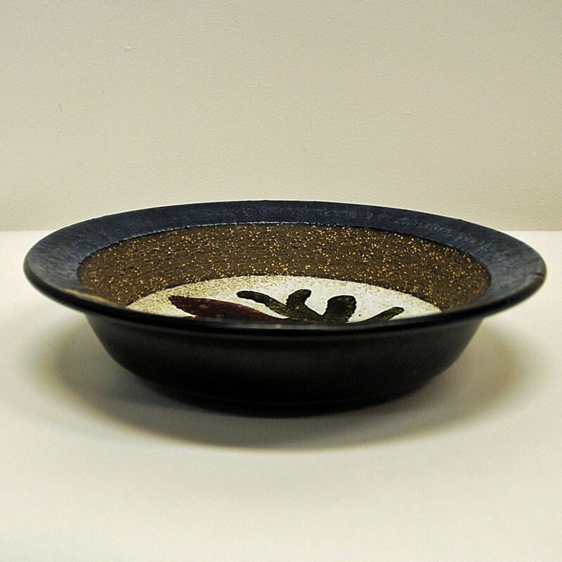 Vintage ceramic dish with flower by Upsala-Ekeby, Sweden 1960