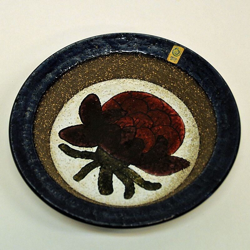 Plato de cerámica vintage con flor de Upsala-Ekeby, Suecia 1960