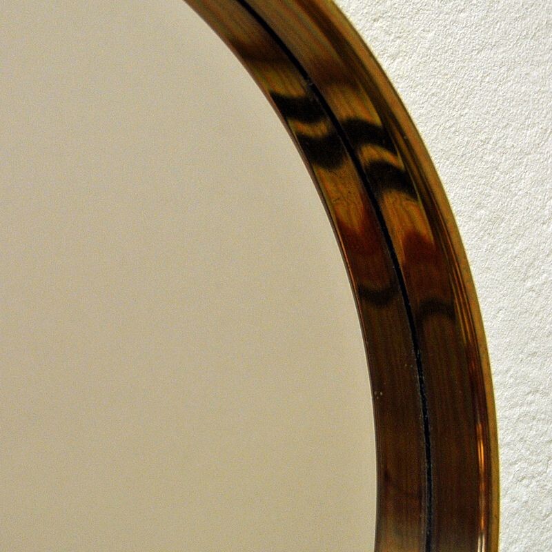 Vintage round brass frame mirror, 1960