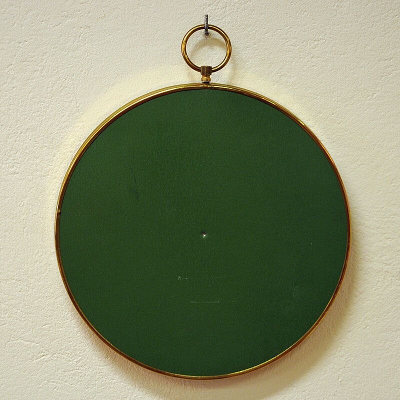 Vintage round brass frame mirror, 1960