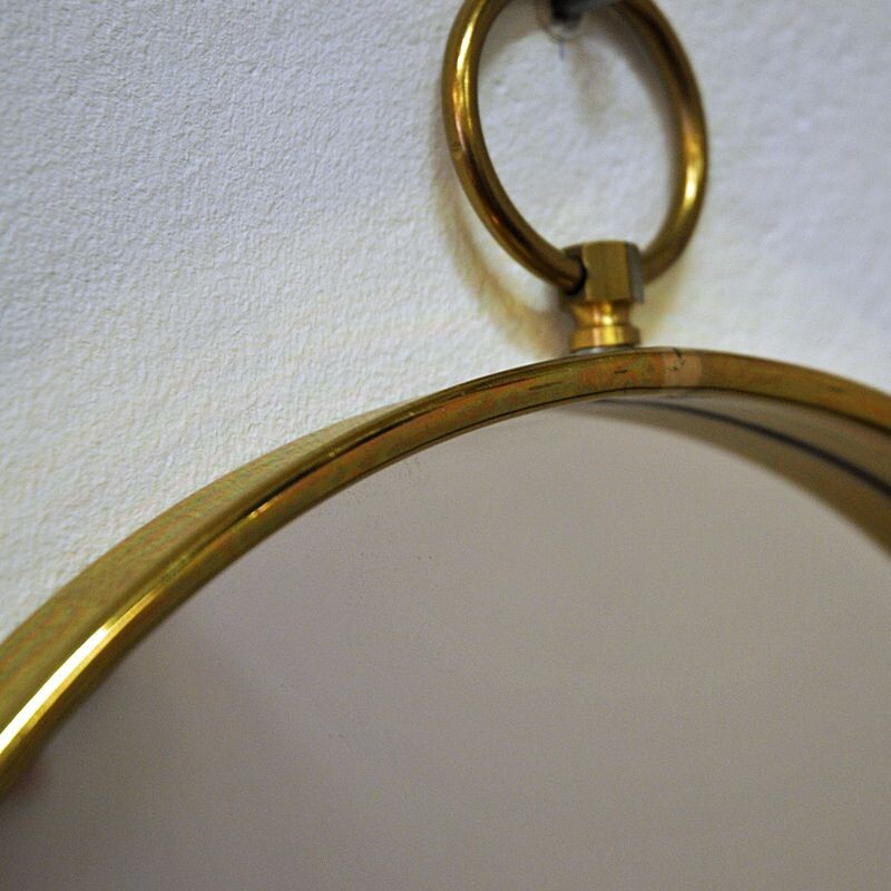 Vintage round brass frame mirror, 1960