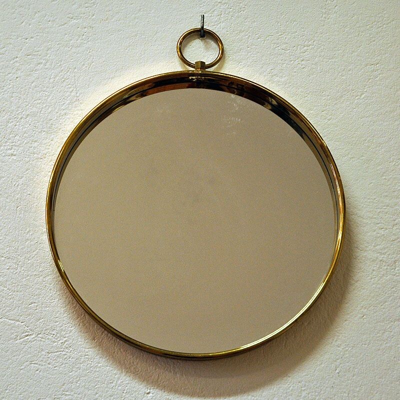 Vintage round brass frame mirror, 1960