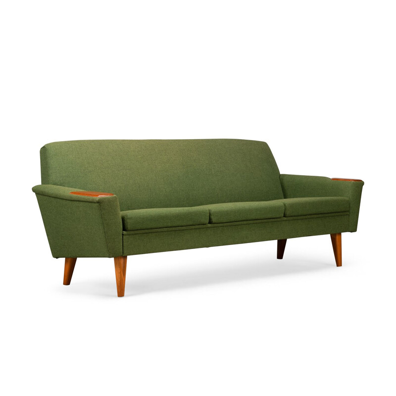 Vintage Danish green 3-seater sofa with teak, 1960s