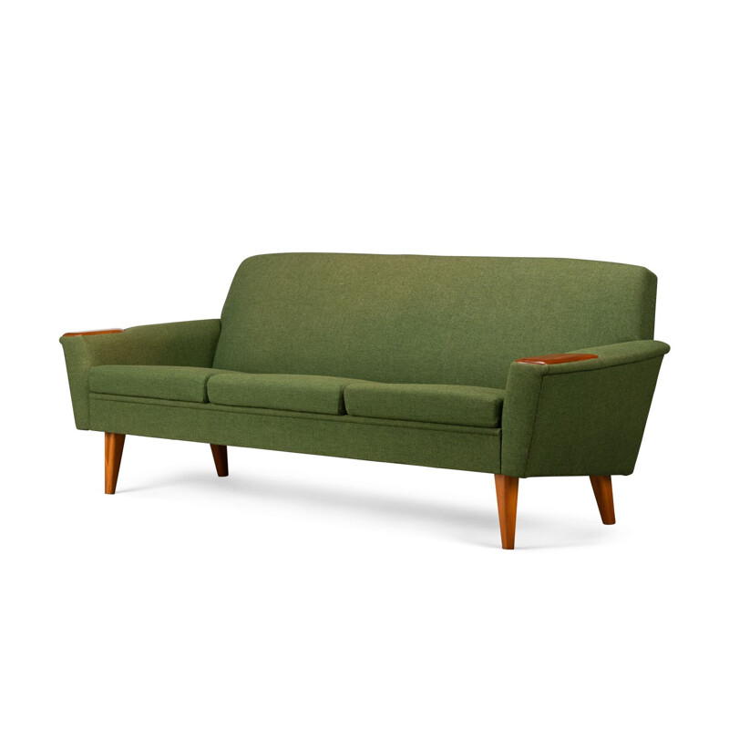 Vintage Danish green 3-seater sofa with teak, 1960s