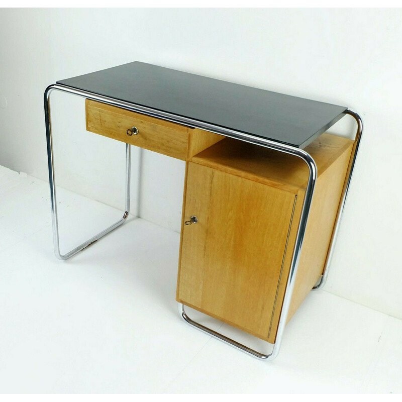 Vintage writing desk with chrome plated steel tube 