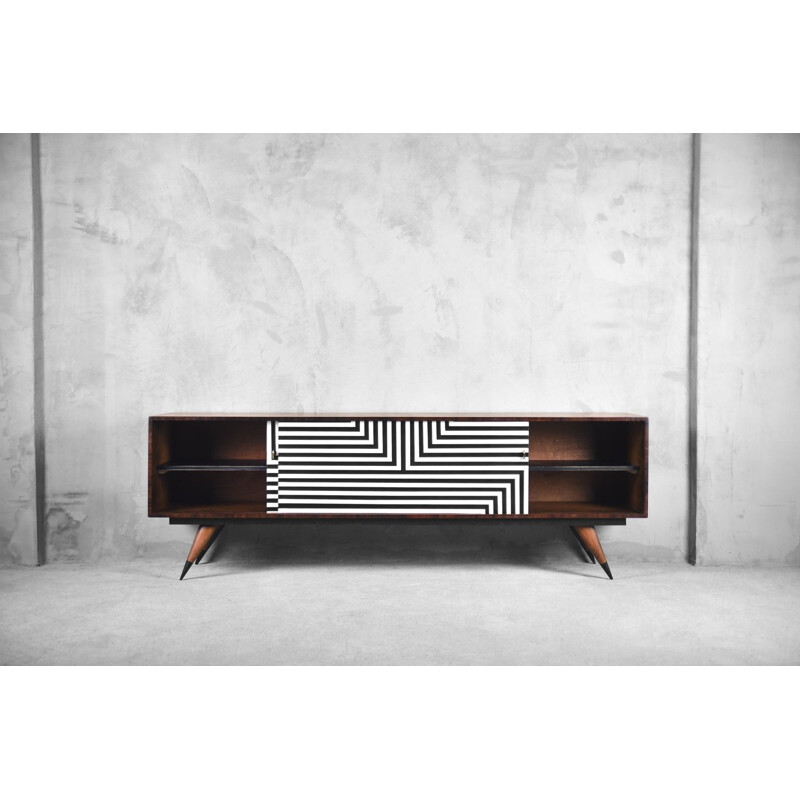 Vintage birch sideboard with hand-painted pattern, 1960s