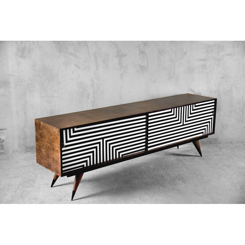 Vintage birch sideboard with hand-painted pattern, 1960s