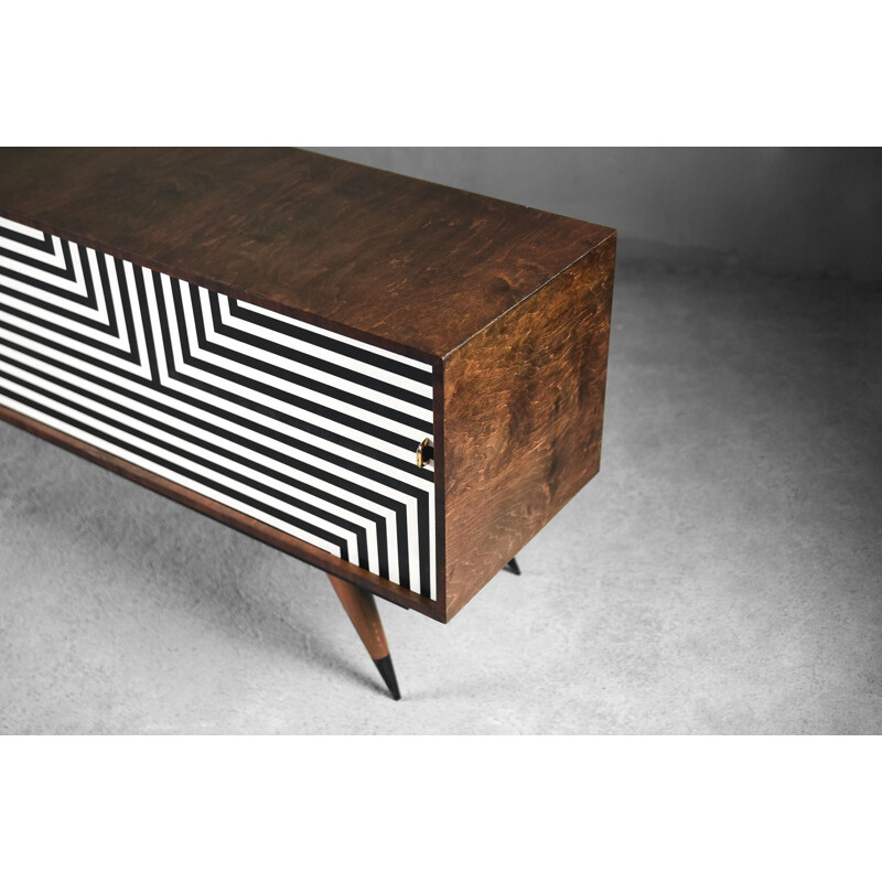 Vintage birch sideboard with hand-painted pattern, 1960s