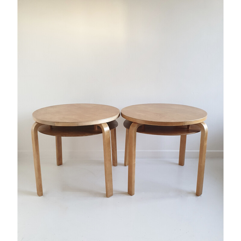 Pair of vintage 907 stacking side tables by Alvar Aalto for Artek, Distributed by Finmar, 1940