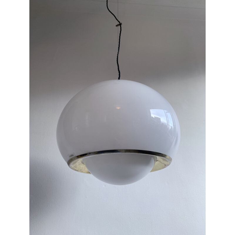 Lampada a sospensione vintage in plastica e ottone "Bud" di Guzzini per Meblo, Slovenia 1970