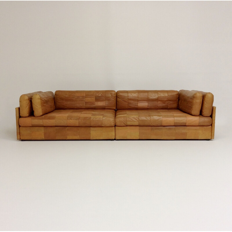 Vintage cognac leather sofa attributed to De Sede, 1970, Switzerland